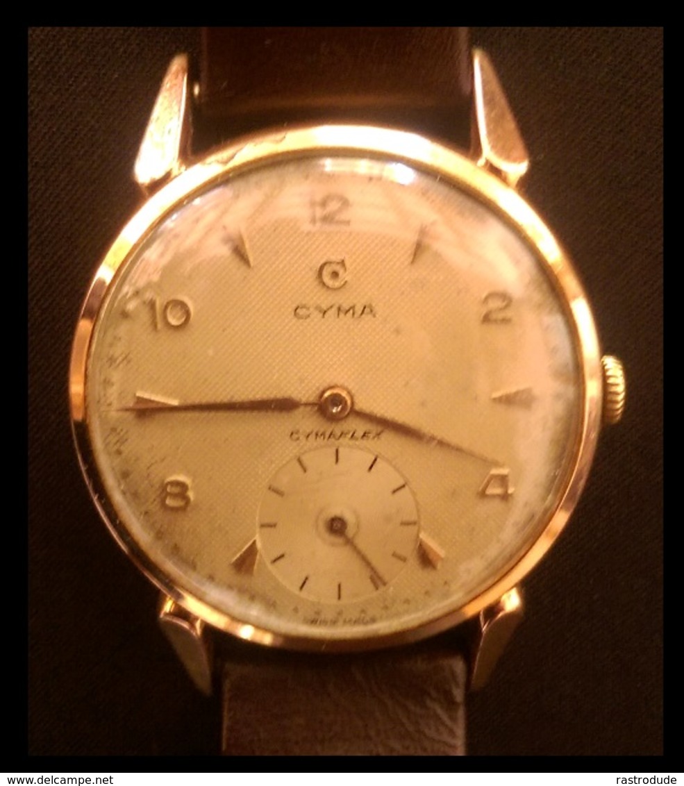 Cyma Cymaflex Montre Par Homme - Années 50 - Plaqué Or - Fonctionne - Diamètre 38mm - Watches: Old