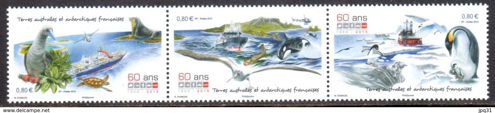 TAAF - 2015 - Triptyque 60 Ans Des TAAF ** - Unused Stamps