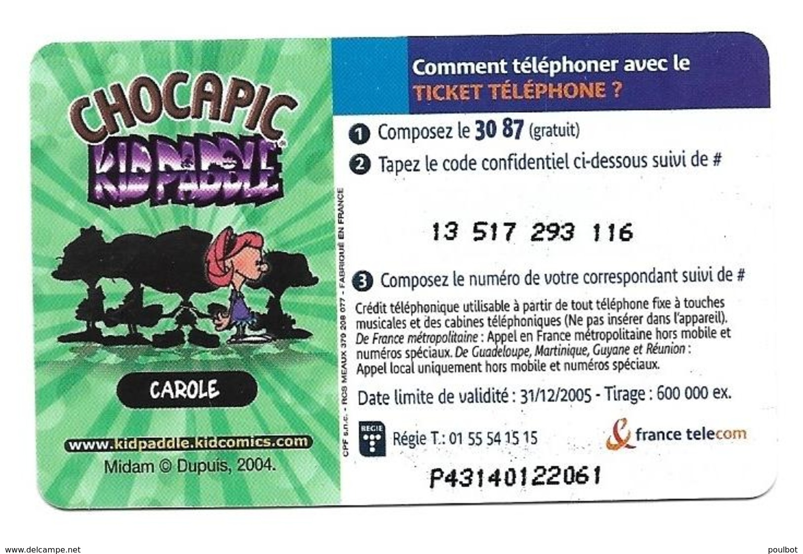 Ticket France Telecom PR 199 Kidpaddle Verte - Tickets FT