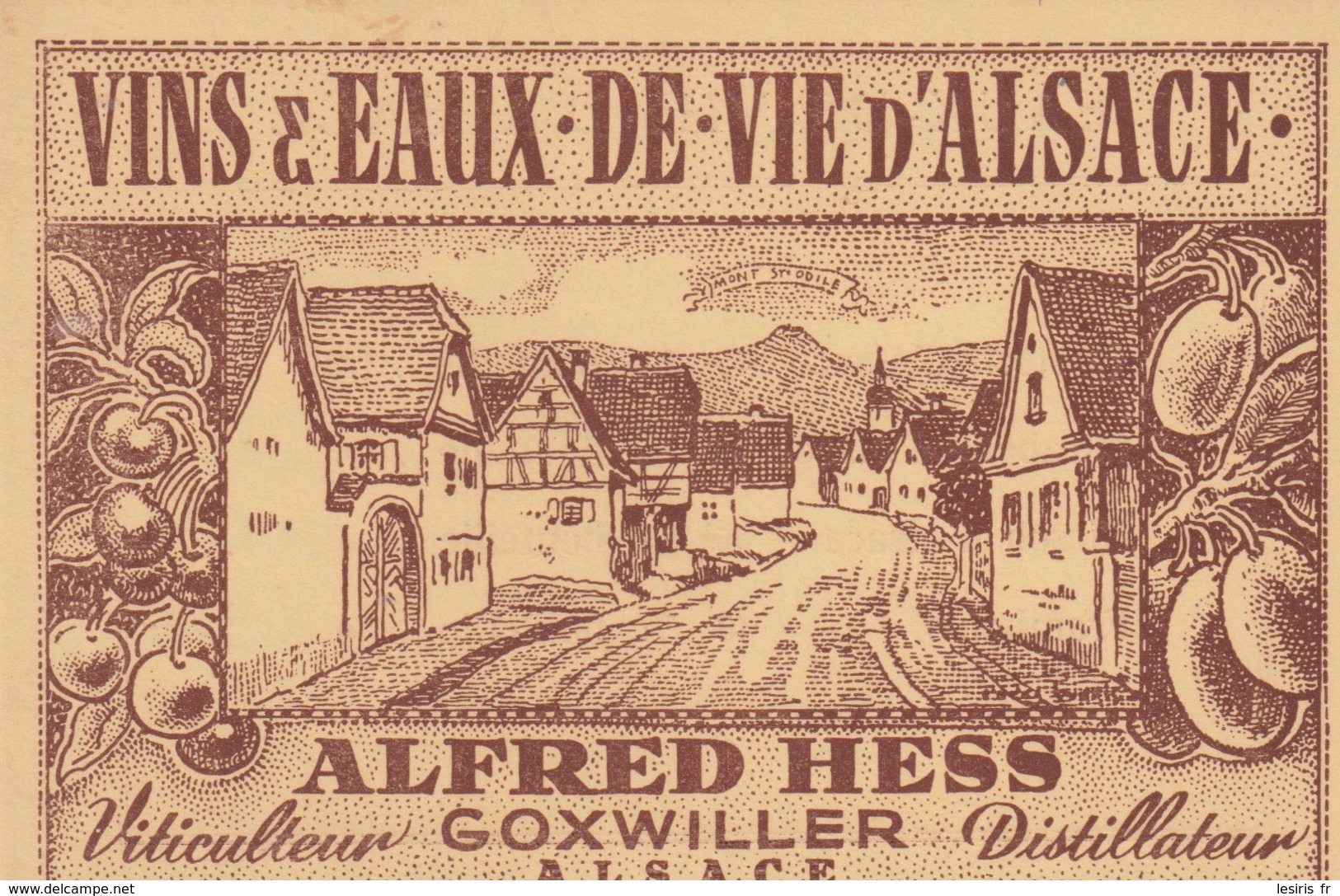 VINS & EAUX DE VIE D'ALSACE - ALFRED HESS - VITICULTEUR - DISTILLATEUR - GOXWILLER - TARIFS - Food
