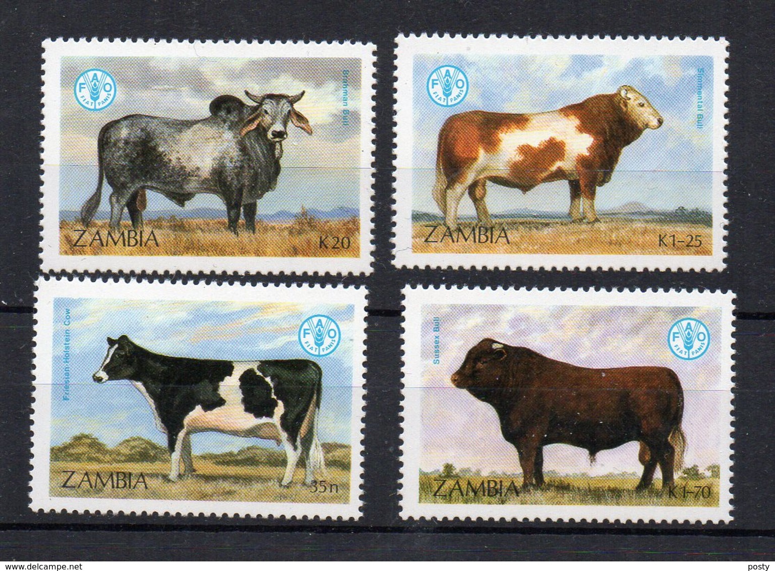 ZAMBIE - ZAMBIA - COWS - VACHES - ANIMAUX DE LA FERME - FARM ANIMALS - FAO - 1987 - - Zambie (1965-...)