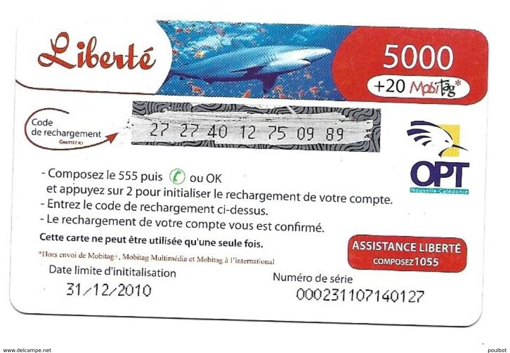 Carte Prépayée Liberté 5000 Requin - Nouvelle-Calédonie