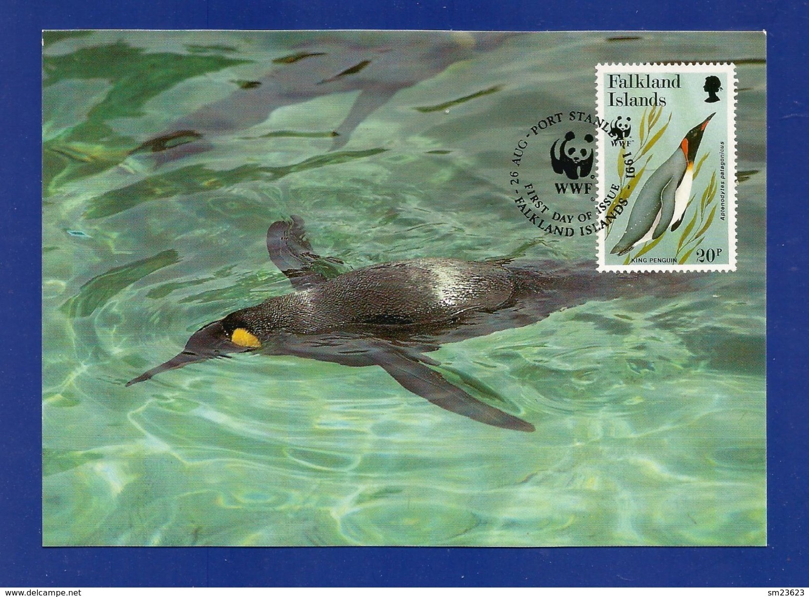 Falkland Island  1991  Mi.Nr. 541 , Königspinguin - WWF - Maximum Card - First Day  26 AUG 1991 - Falkland