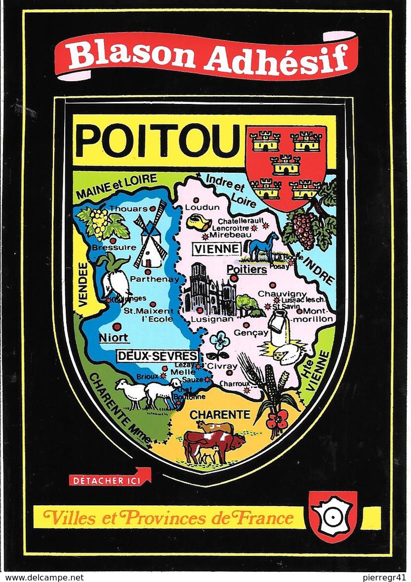 CARTE -AUTOCOLLANT-ECUSSON ADHESIF-VINYL-POITOU-Edit Vacances 22-TBE - Autocollants