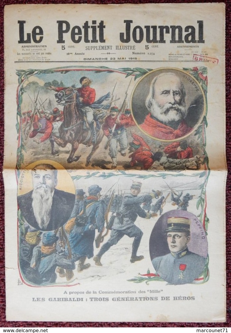 JOURNAL LE PETIT JOURNAL 23 MAI 1915 GARIBALDI LUSITANIA TORPILLÉ - Le Petit Journal