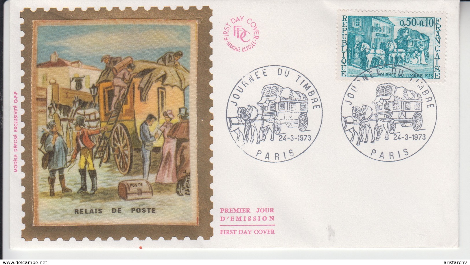 FRANCE 1973 JOURNEE DU TIMBRE RELAIS DE POSTE FDC - Post