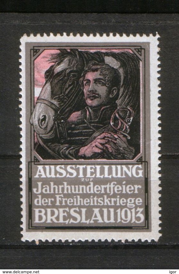 Germany 1913 Advertising Stamp, Vignette Hussar And Horse; Exhibition Of The Centenary Of The Liberation Wars, Breslau - Pferde