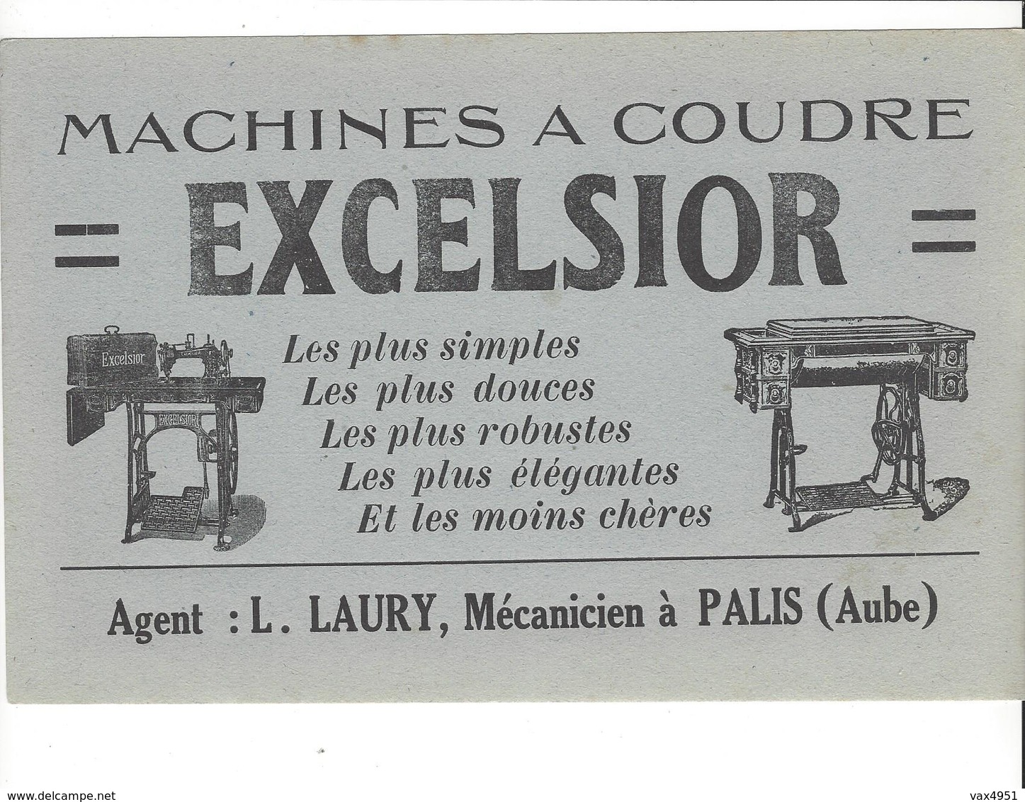 BUVARD  MACHINES A COUDRE  EXCELSIOR  L LAURY A  PALIS  AUBE    *****    A   SAISIR **** - M