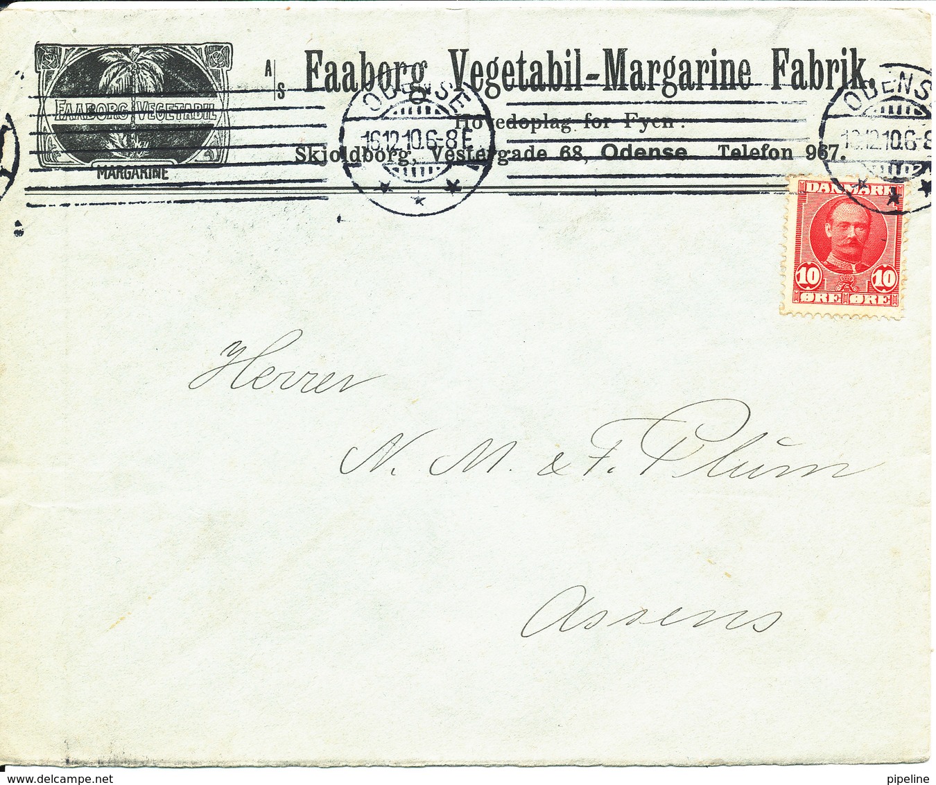 Denmark Cover Odense 16-12-1910 (A/S Faaborg Vegetabil - Margarine Fabrik) - Storia Postale