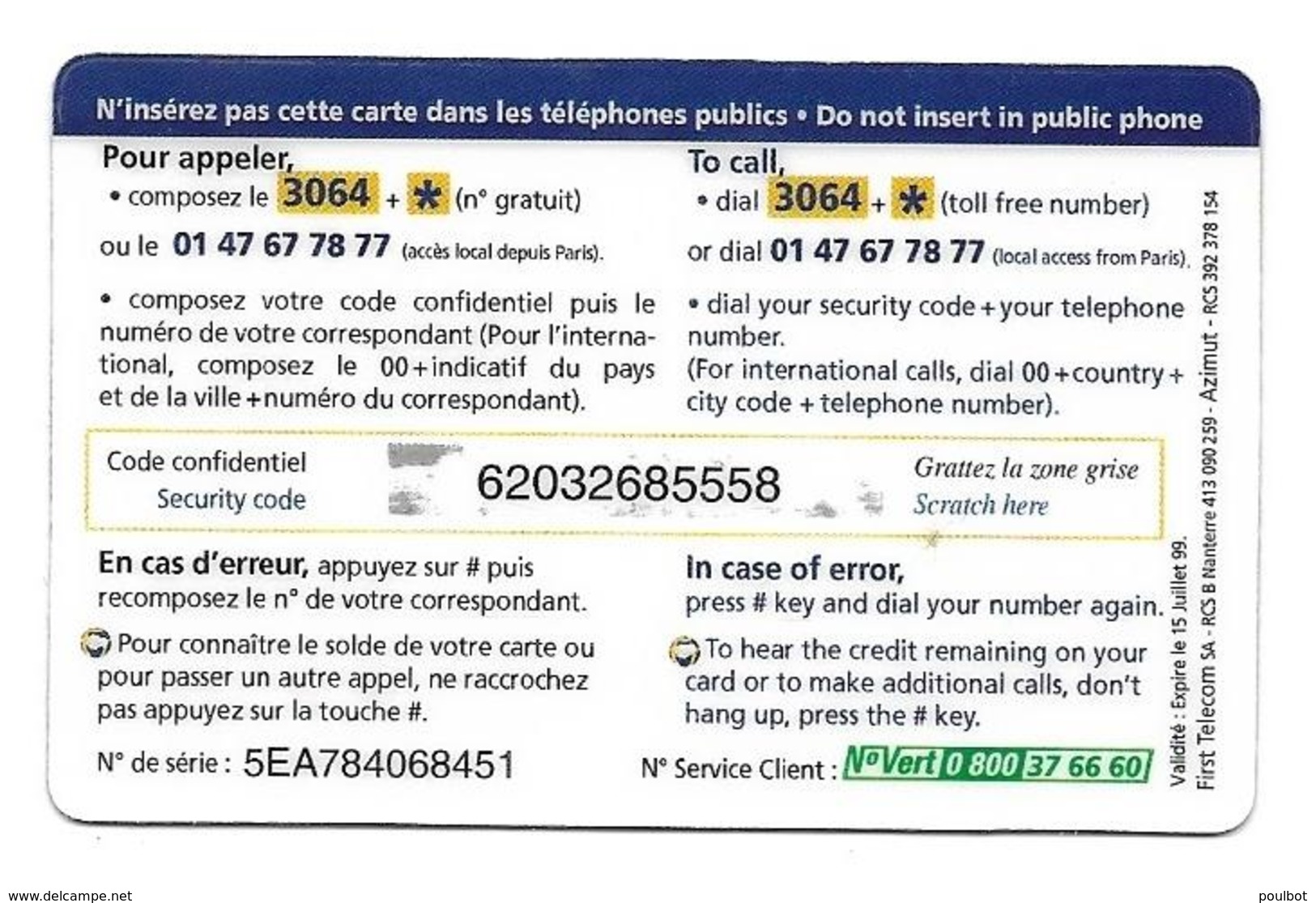 Carte Prépayée First Télécom FIRST PR5 Fete Des Mères  Carte Verte - [2] Sim Cards, Prepaid & Refills