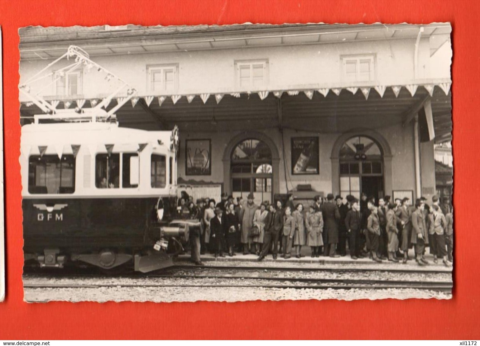 TRW-32 CArte-Photo Inauguration Traction électrique Sur Le Train Bulle-Romont Gare 9nov.1946.Non Circ. Glasson - Bulle