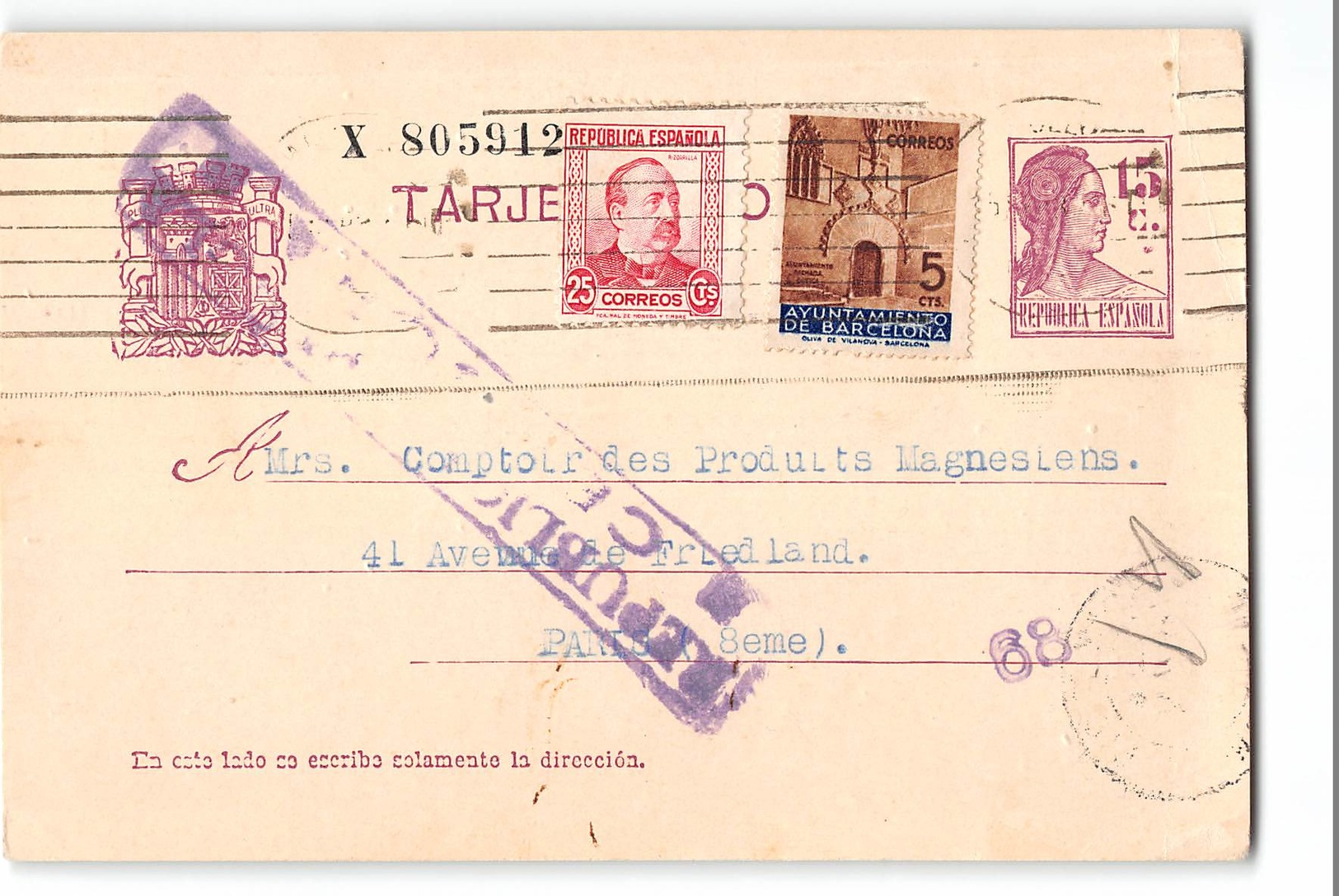 17227 TARJETA POSTAL BARCELONA TO PARIS - CENSURA - 1931-....