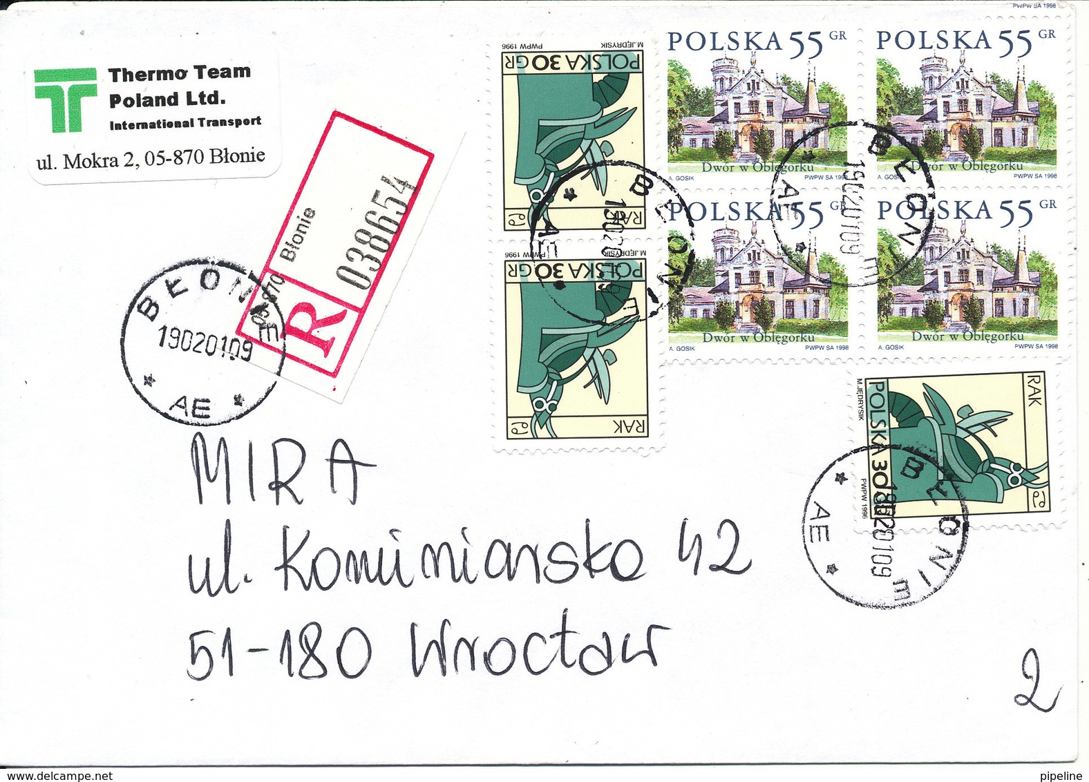 Poland Registered Cover Blonie 19-2-2001 With More Topic Stamps - Covers & Documents