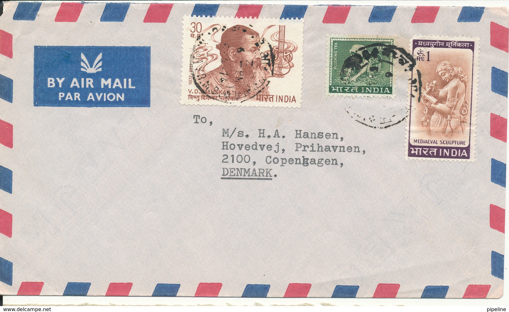 India Air Mail Cover Sent To Denmark 1974 - Airmail