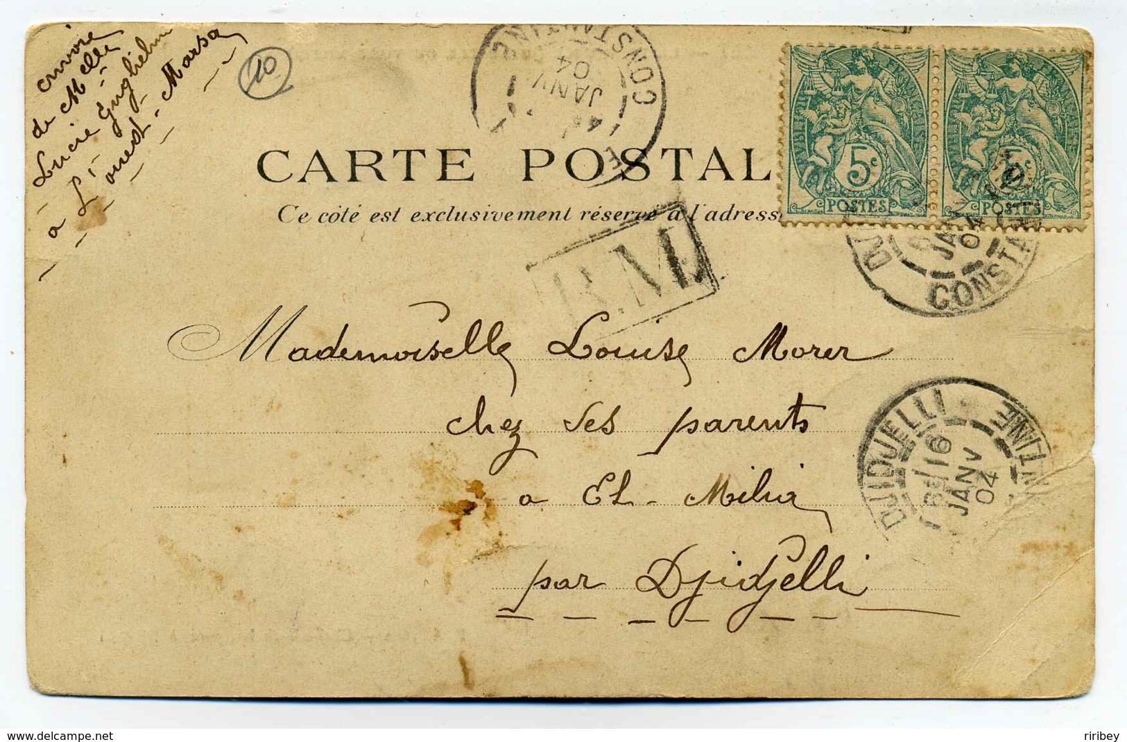 Cad DJIDJELLI  CONSTANTINE + Cachet BM Boite Mobile / Janv 1904 / Sur CPA De Djidjelli - 1877-1920: Semi Modern Period