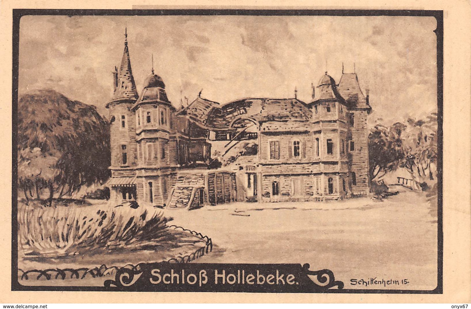 HOLLEBEKE Ypres-Ieper (Belgique-Belgie-Flandre-Flandern) Schloss Château  Illustrateur-Dessin-Guerre-Krieg-Feldpostkarte - Ieper