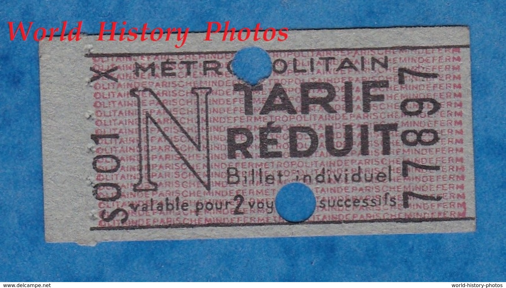 Ticket Ancien De Métro - S 001 X - Tarif Réduit - N - Métropolitain - Billet Individuel N° 77897 - Paris - Europe