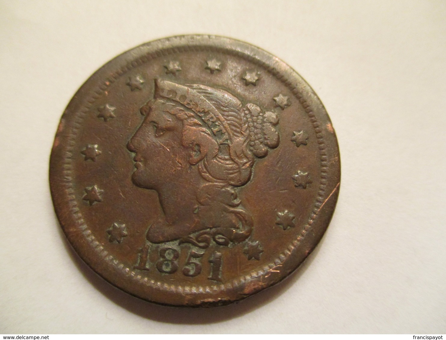 USA: One Cent 1851 - 1840-1857: Braided Hair (Cheveux Tressés)