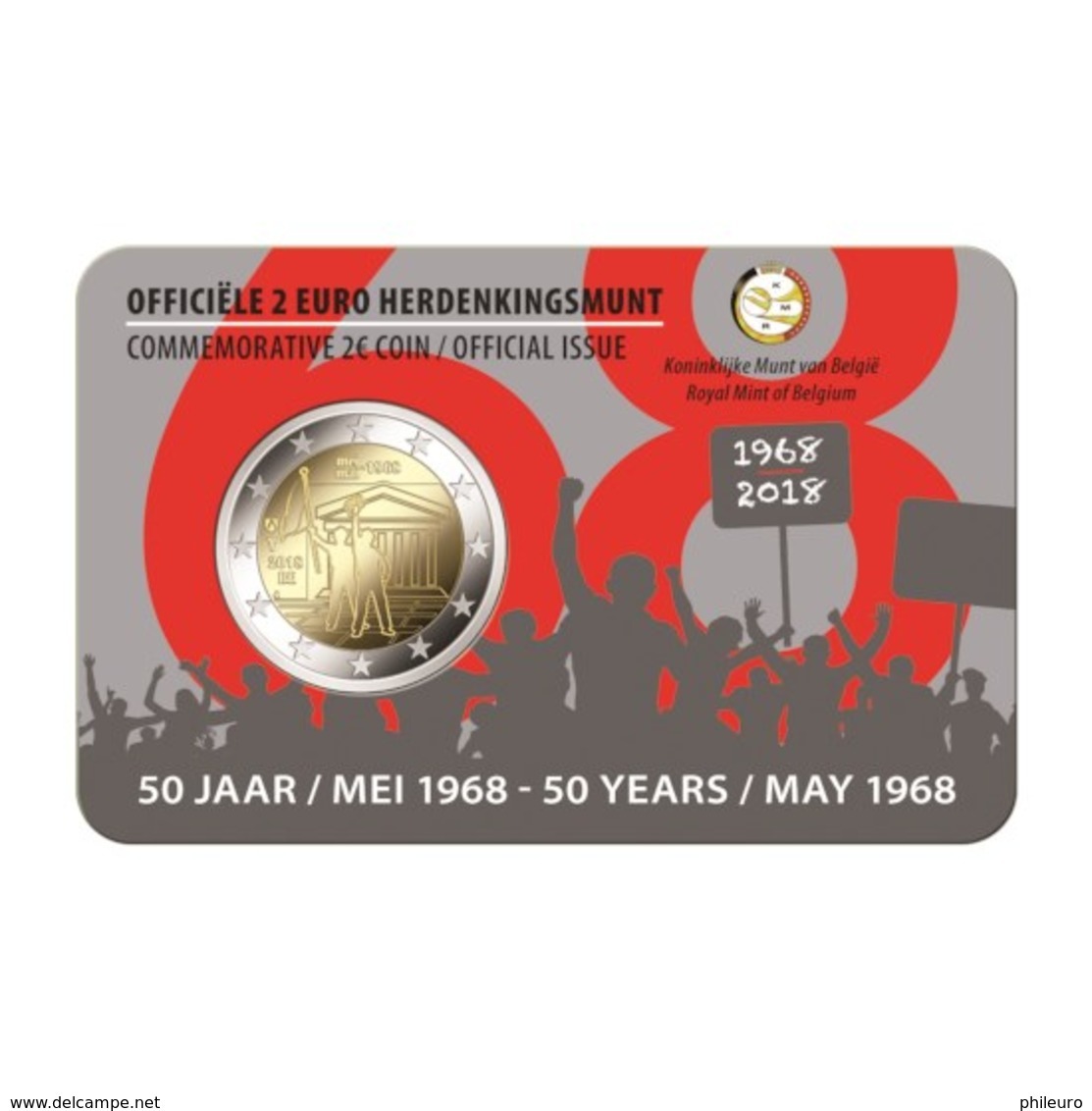 Belgique 2018 : 2€ Commémorative '50 Ans De Mai 1968' (en Coincard, Version PB) - DISPONIBLE EN FRANCE - Belgio