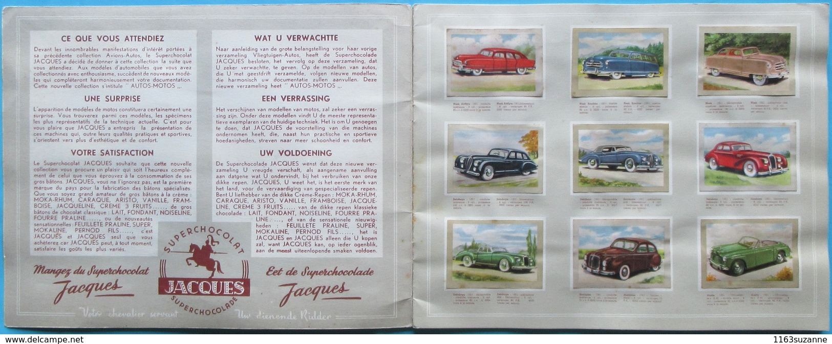 COMPLET 144 Images > Super Chocolat JACQUES : Album De Chromos AUTOMOBILES ET MOTOCYCLETTES (1955) - Jacques