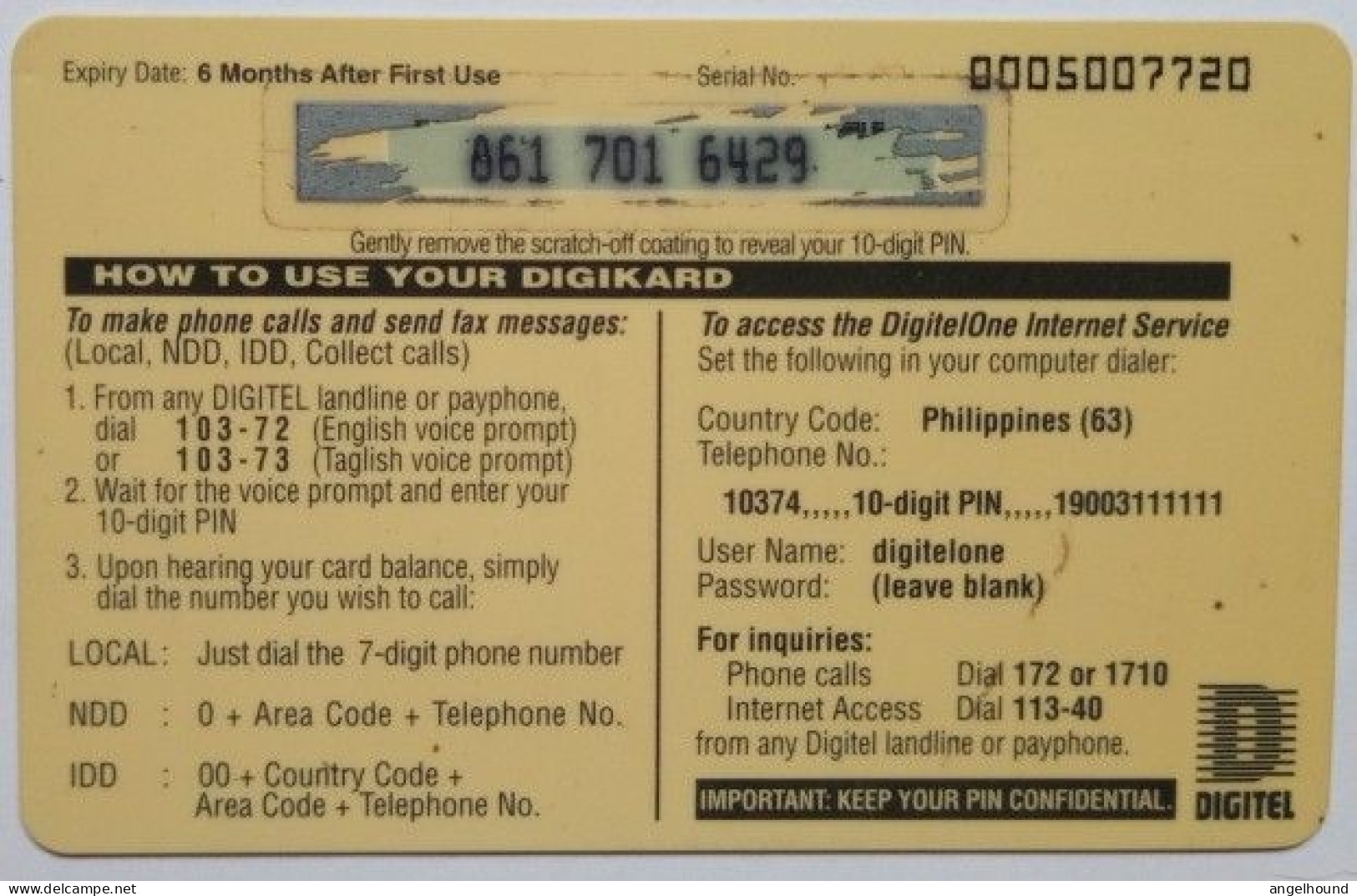 Digitel  100 Pesos Digikard - Filipinas