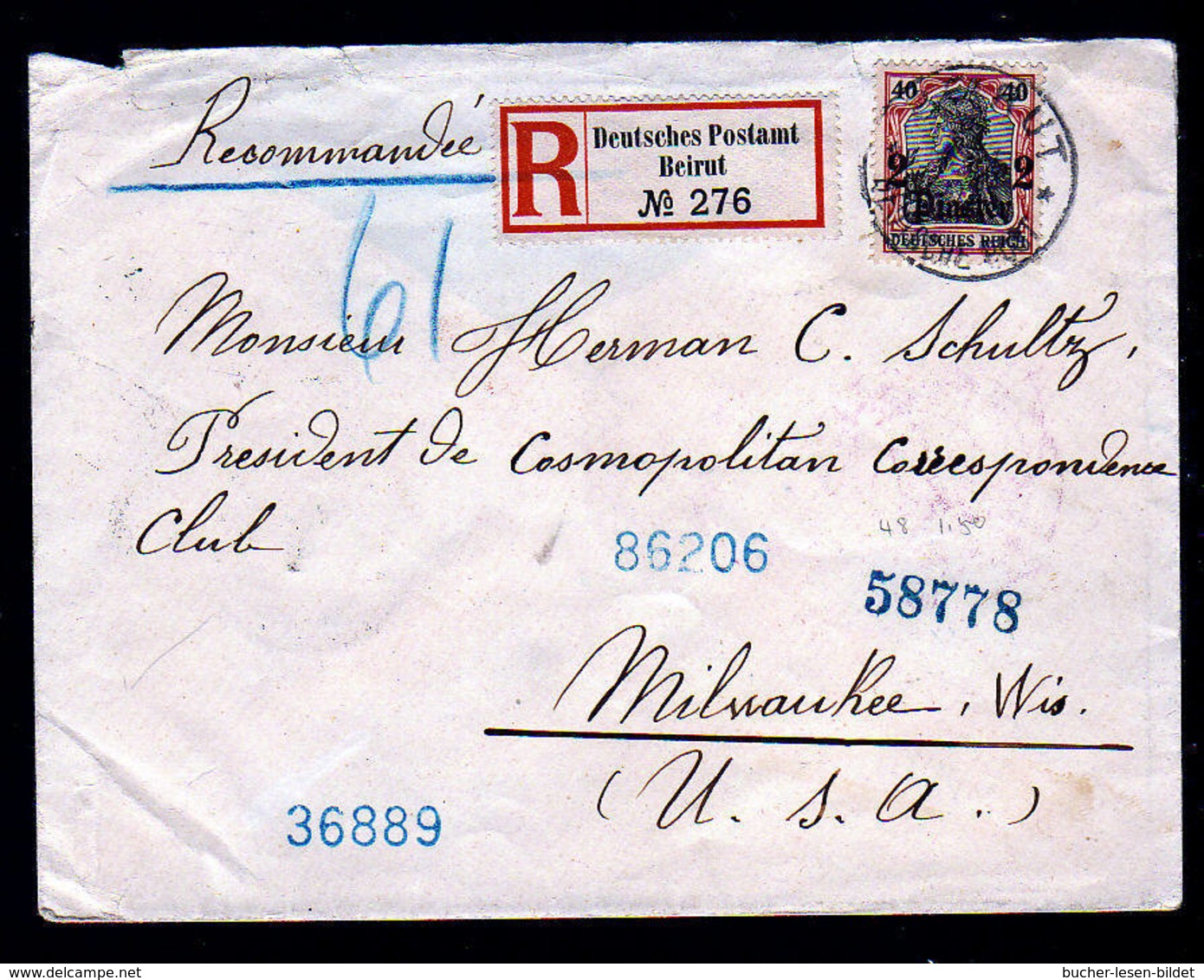 1907 - 2Pia. Auf Einschreibbrief Ab Beirut Nach USA - Transitstempel Port-Said - Turquie (bureaux)