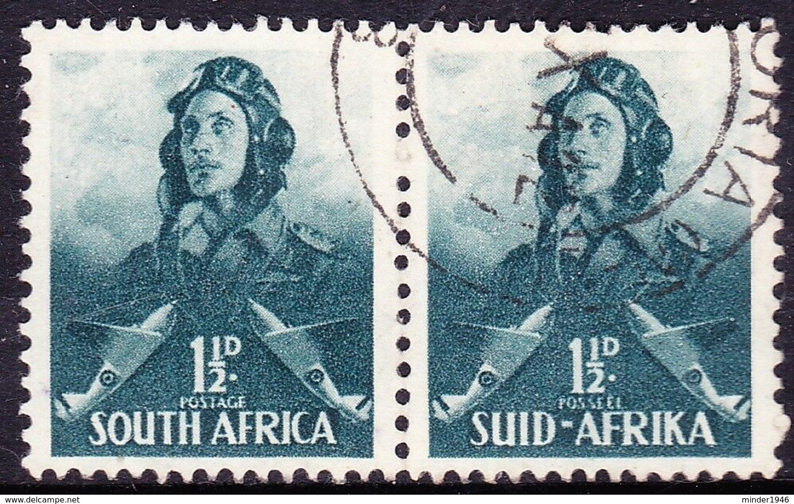 SOUTH AFRICA 1942 1.5d. Myrtle-Green Bilingual Pair SG90 FU - Other & Unclassified