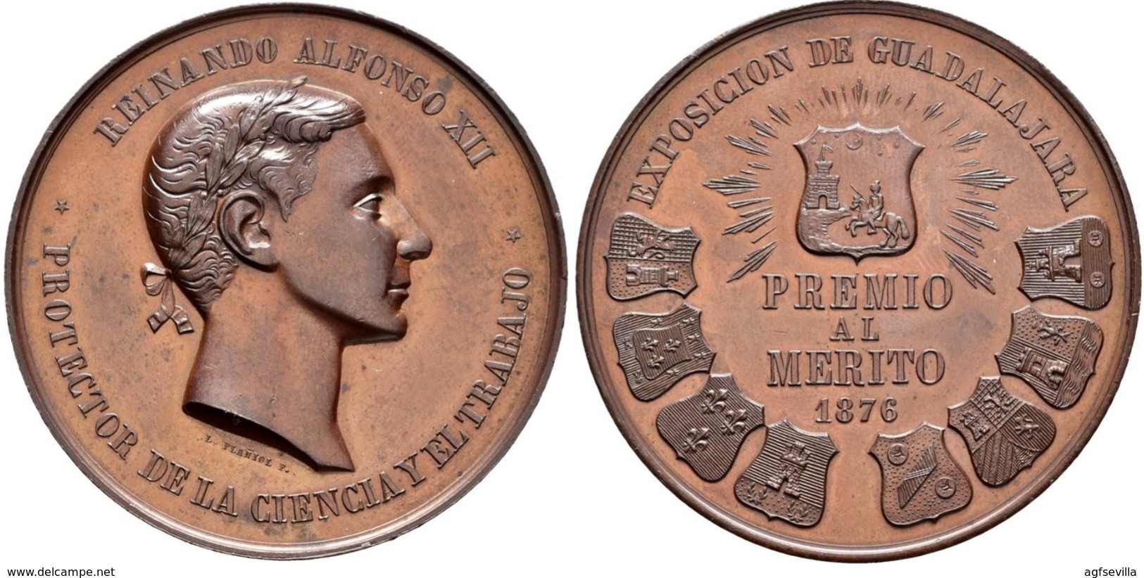 ESPAÑA. ALFONSO XII. MEDALLA EXPOSICIÓN DE GUADALAJARA. 1.876. ESPAGNE. SPAIN MEDAL - Monarquía/ Nobleza