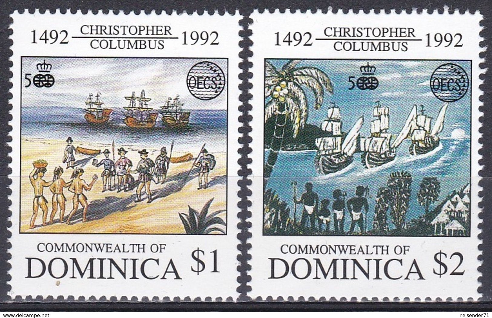 Dominica 1992 Organisationen OECS Geschichte History Entdeckung Discovery Kolumbus Columbus Schiffe Ships, Mi. 1594-5 ** - Dominica (1978-...)
