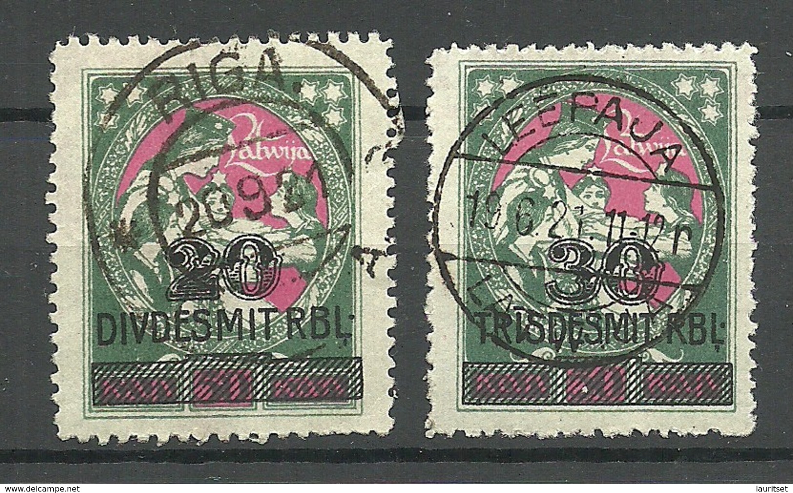 LETTLAND Latvia 1921 Michel 71 - 72 O Nice Cancels Riga & Leepaja - Lettland