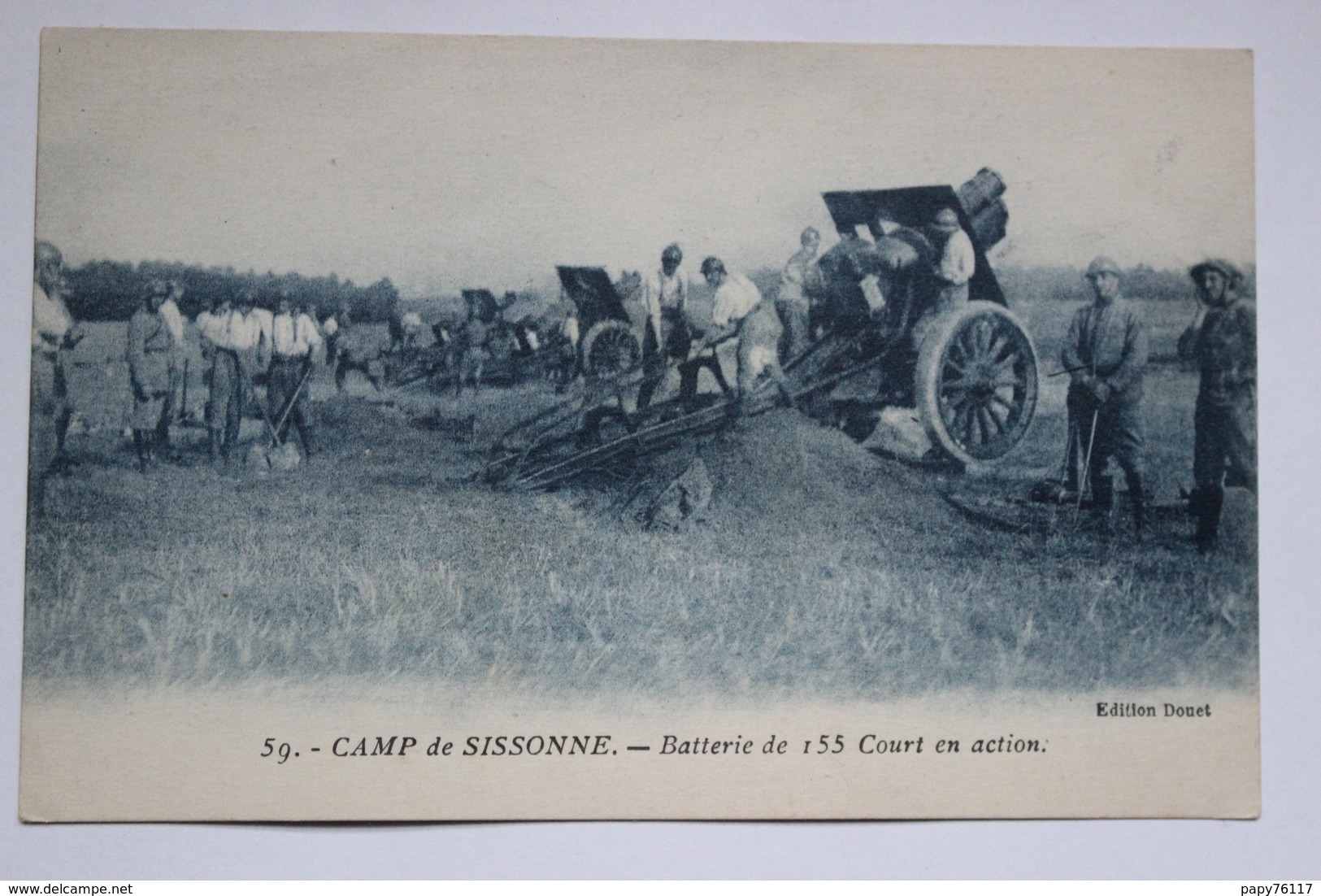 CPA  MILITARIA  CAMP DE SISSONNE BATERIE DE 155 COURT EN ACTION - Sissonne