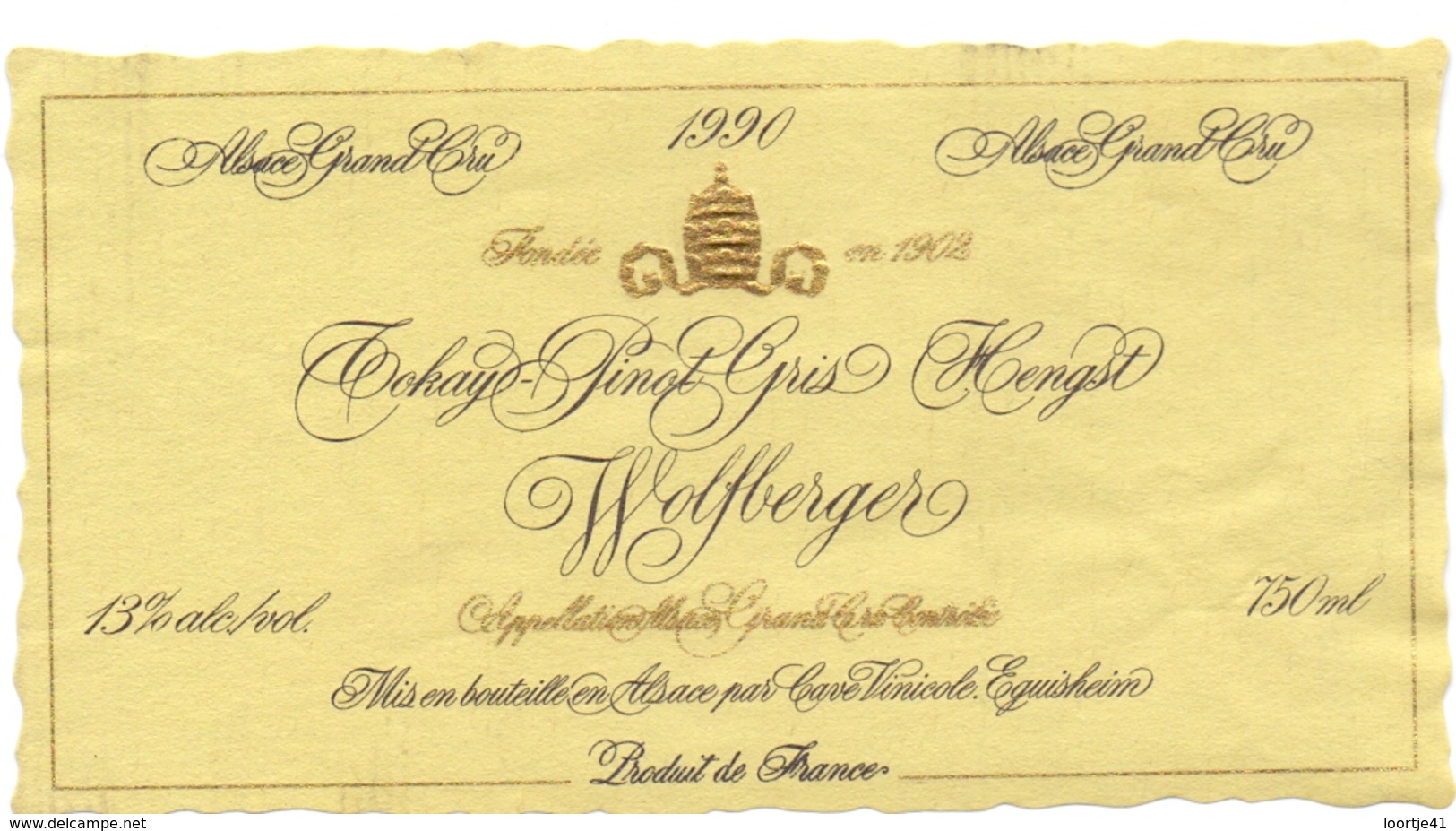 Etiket Etiquette - Vin - Wijn - D' Alsace - Tokay Pinot Gris - Hengst - Wolfberger - 1990 - Autres & Non Classés