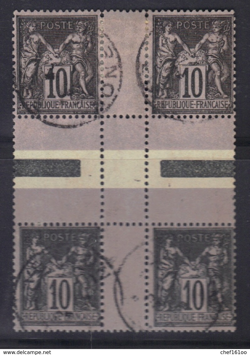 Sage N°103b : Type III + II, 2 Paires Oblitérées Formant Bloc De 4. - 1898-1900 Sage (Type III)