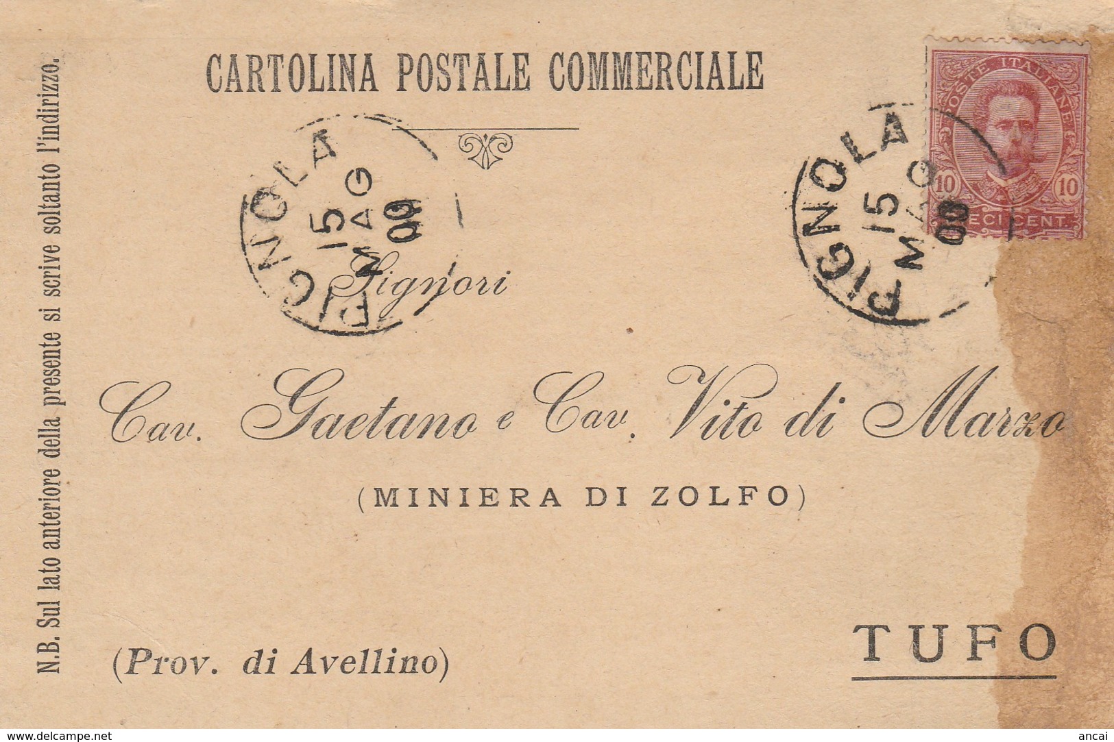 Pignola. 1900. Annullo Grande Cerchio PIGNOLA,  Su Cartolina Postale Commerciale - Storia Postale