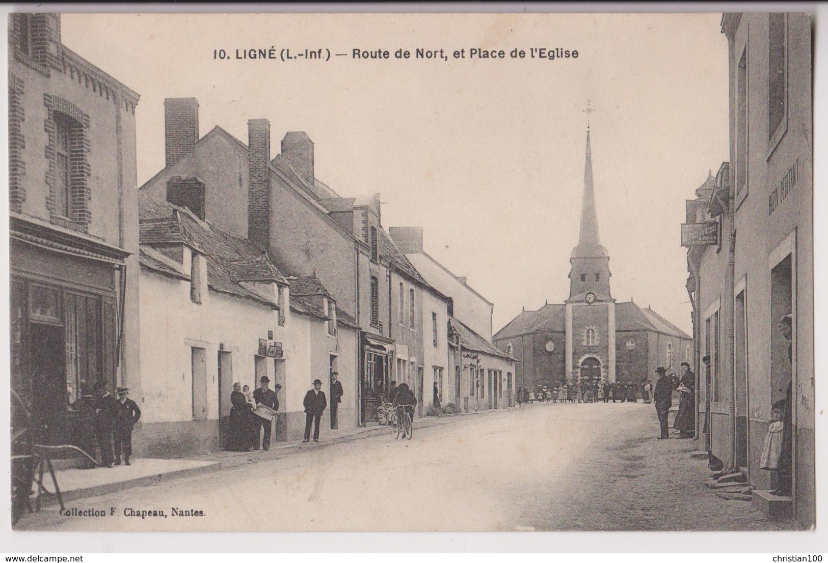 LIGNE (44) : ROUTE DE NORT ET PLACE DE L'EGLISE - CAFE DEBITANT VENTE " LE PETIT JOURNAL " - ECRITE EN 1915 - 2 SCANS - - Ligné