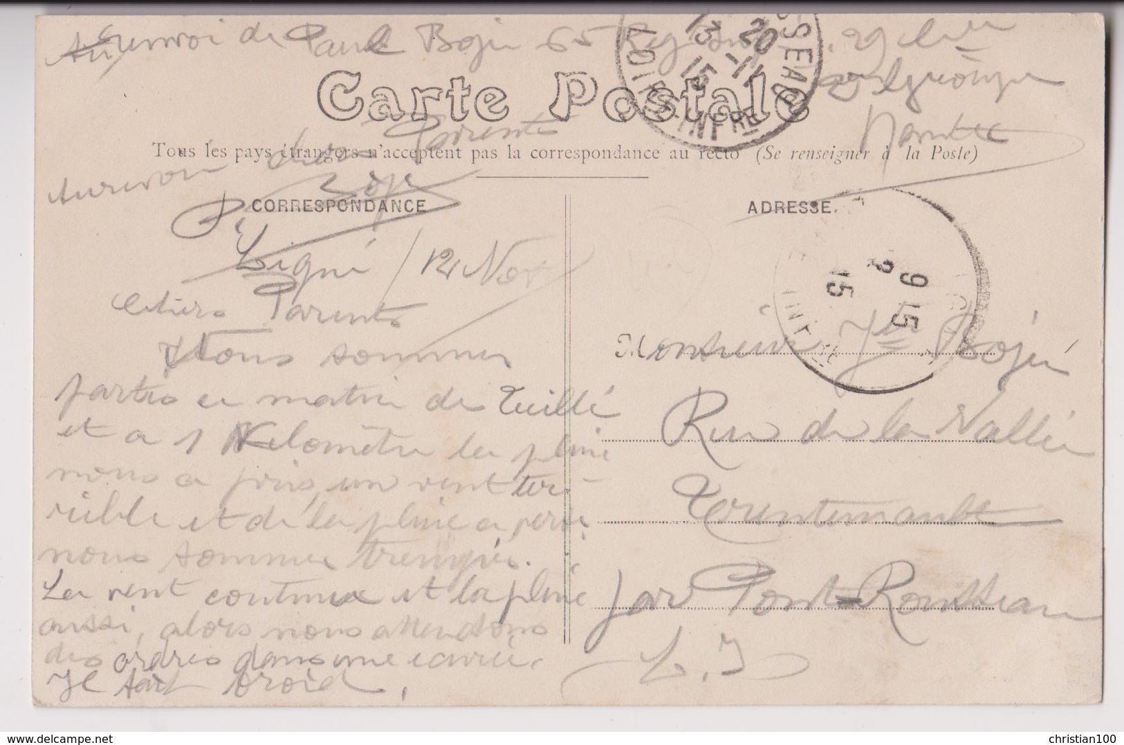 LIGNE (44) : ROUTE DE NORT ET PLACE DE L'EGLISE - CAFE DEBITANT VENTE " LE PETIT JOURNAL " - ECRITE EN 1915 - 2 SCANS - - Ligné