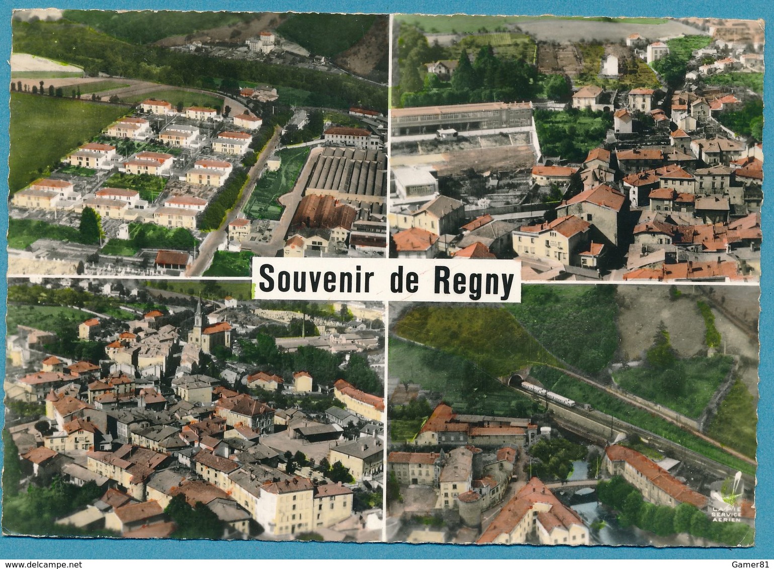 En Avion Au-dessus De REGNY - Usines Et Cités JALLA Le Centre Et Groupe Scolaire Vue Générale Le Vieux Pont Sur Le Rhins - Andere & Zonder Classificatie