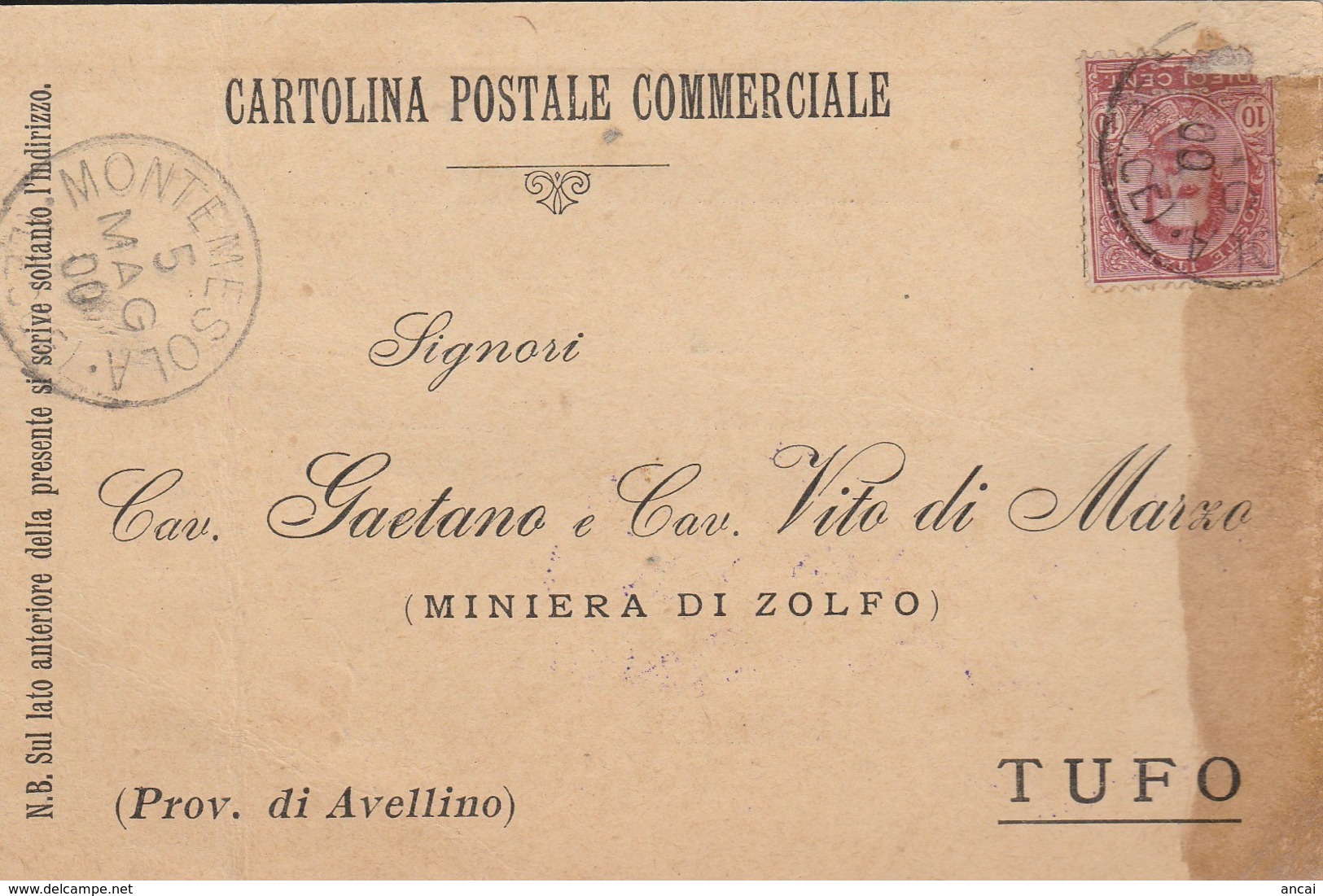 Montemesola. 1900. Annullo Grande Cerchio MONTEMESOLA (LECCE),  Su Cartolina Postale Commerciale - Marcophilie