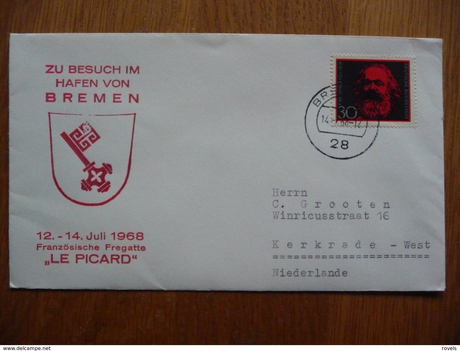 (us) Schiffpost Shipmail FRANZÖSISCHE FREGATTE LE PICARD JULI 1968 DEUTSCHE BUNDESPOST. - Bateaux