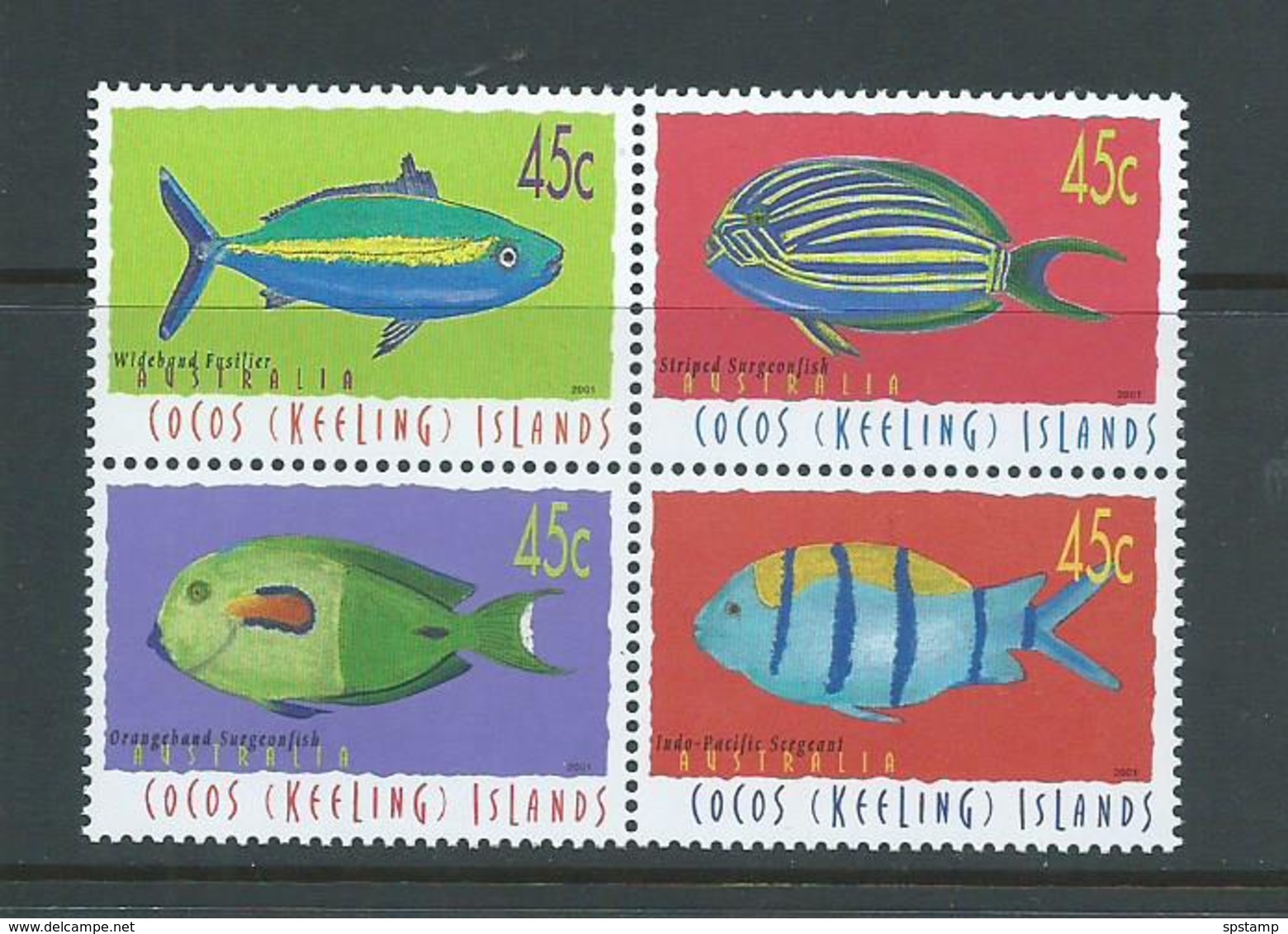 Cocos Keeling Island 2001 Fish Definitives 45c Block Of 4 MNH - Cocos (Keeling) Islands