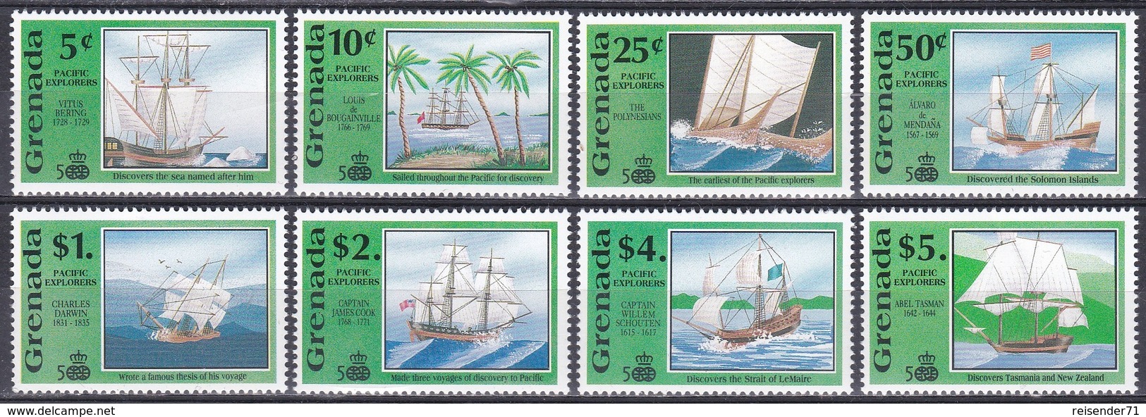 Grenada 1991 Geschichte History Entdeckungen Discovery Amerika Kolumbus Columbus Schiffe Ship Darwin Cook, Mi. 2235-2 ** - Grenade (1974-...)