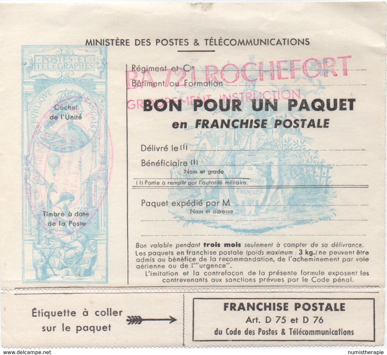 Bon Pour Un Paquet En Franchise Postale - Historische Dokumente