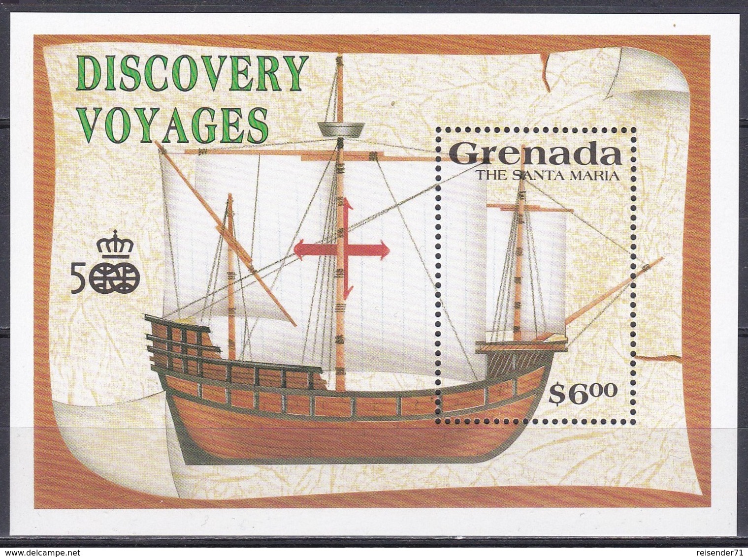 Grenada 1991 Geschichte History Entdeckungen Discovery Amerika Kolumbus Columbus Schiffe Ships Santa Maria, Bl. 273 ** - Grenada (1974-...)