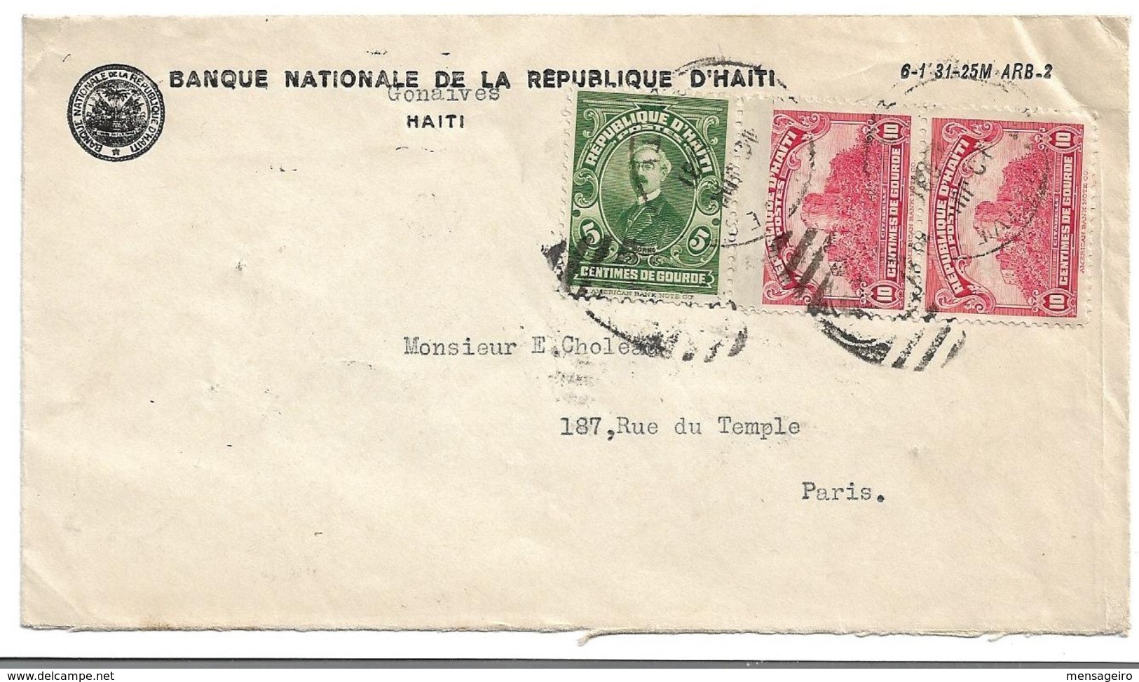 (C03) - HAITI - Y&T 263+254 X2 - SCOTT 321+316 X2 - COVER GONAIVES => FRANCE 1931 - Haïti