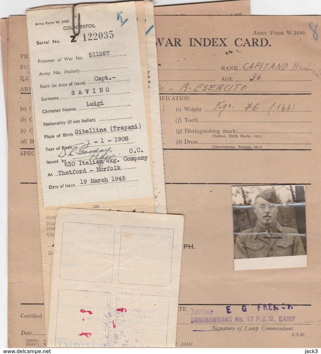 Index Card - Prigionieri Di Guerra - Documenti