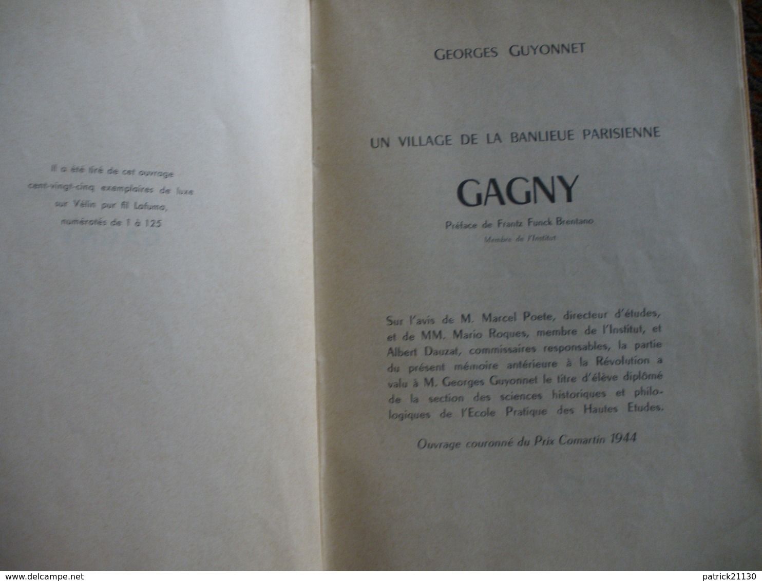 LIVRE SUR VILLE DE GAGNY DE GEORGES GUYONNET 1961 BANLIEUE PARISIENNE - Autres & Non Classés