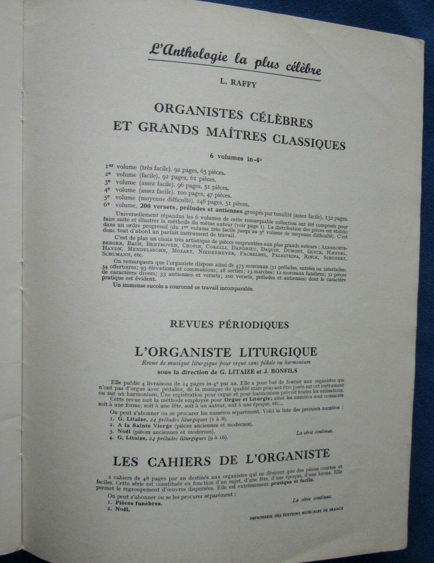 CAF CONC RECUEIL ALBUM ORGUE HARMONIUM GF PARTITION LOUIS RAFFY ORGANISTE 3e VOLUME OP 59 SCHOLA CANTORUM