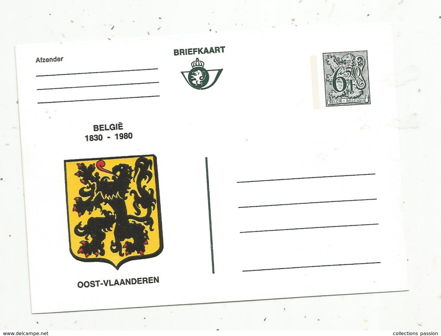 Entier Postal NEUF, Briefkaart, 6f50 ,BELGIË 1830-1980 , Blason OOST-VLAANDEREN ,vierge , Belgique - Altri & Non Classificati