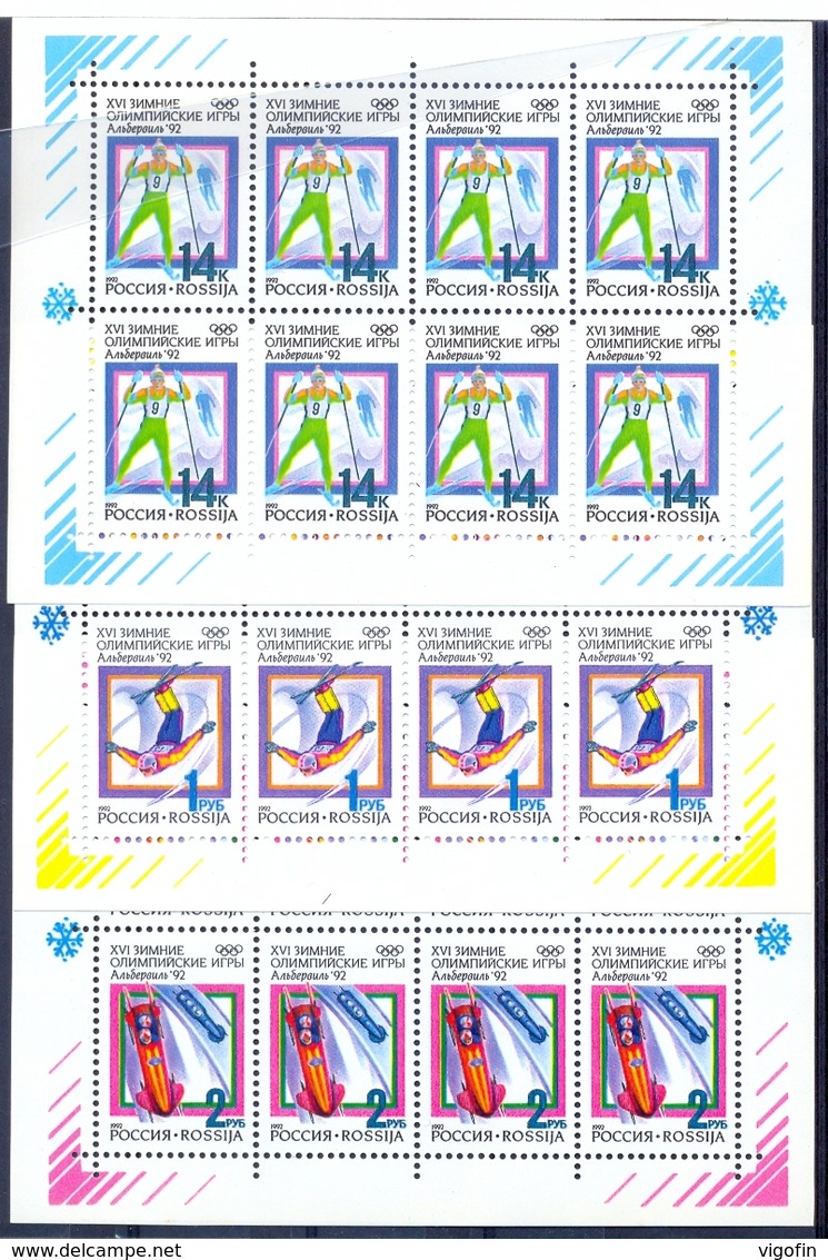 RUS 1992-220-2 OLYMPIC GAMES ALBERTVILLE, RUSSIA, 3MS, Mint,** - Blocks & Kleinbögen