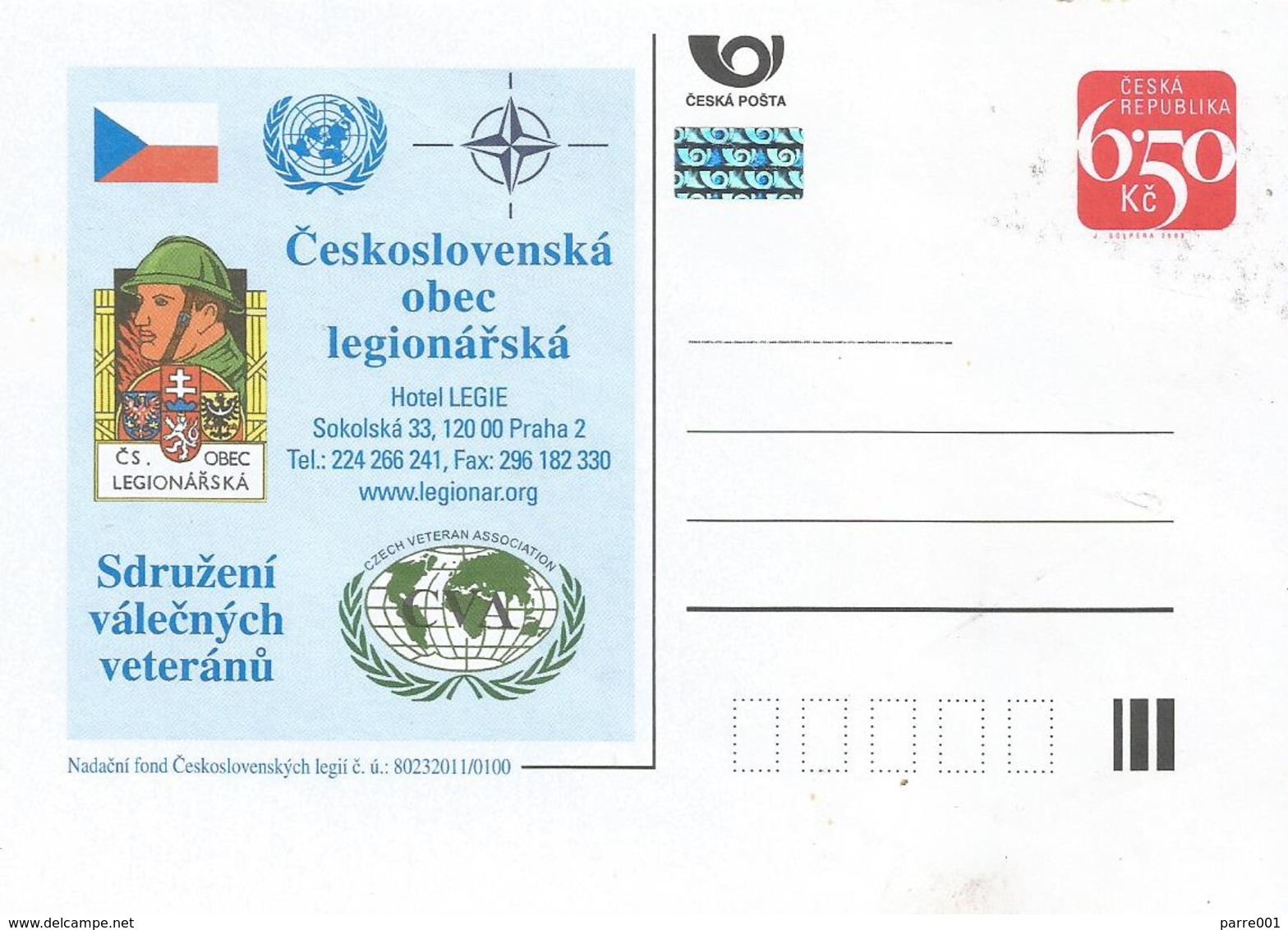 Czech Republic 2003 Czech Veteran Association Military Peacekeeping Hologram Postcard - Postkaarten